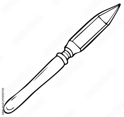 Artistic Paintbrush Drawing with Sharp Tip and Wooden Handle