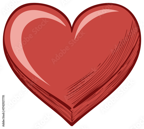 Red heart graphic illustration with hatching detail representing love and romance symbolism, on a white backdrop.
