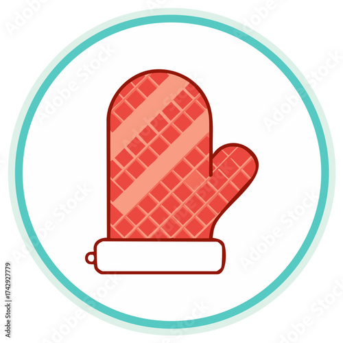 Red Striped Quilted Oven Mitt Icon Kitchen Cooking Utensil Protection Tool