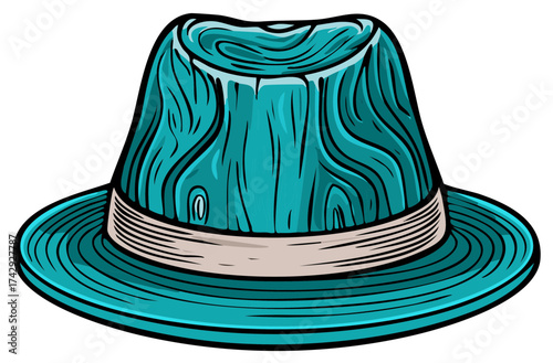 Turquoise Fedora Hat with Wood Grain Texture and Light Band