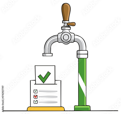 Ballot Box with Green Check Mark Under Faucet, Concept for Voting and Civic Duty