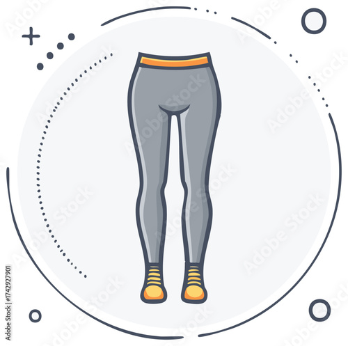 Grey athletic leggings with orange waistband for sports and fitness activities