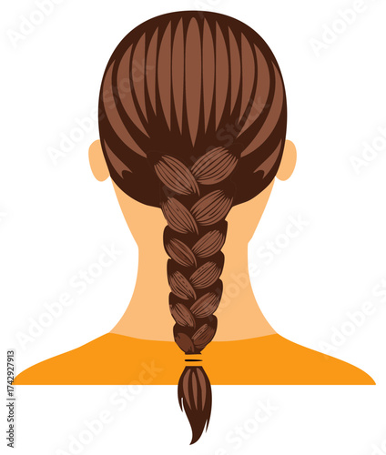 Rear view illustration of a person with braided hair and simple clothing