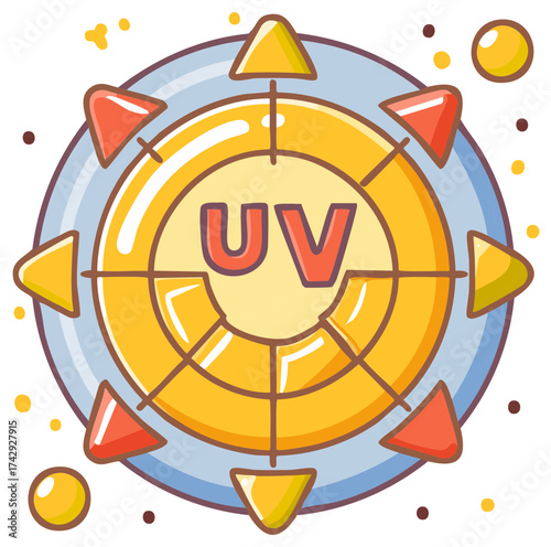 Cartoon UV radiation meter icon for sun protection and safety awareness