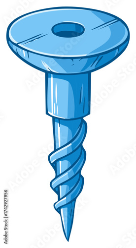 Light Blue Plastic Screw with Flange and Spiral Thread Vector Illustration