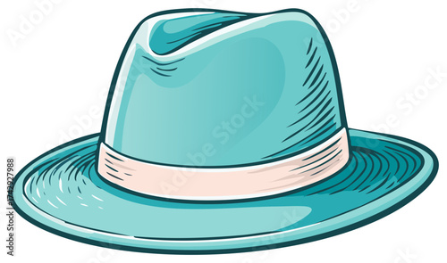 Vibrant teal fedora hat with light band drawing fashion accessory style design