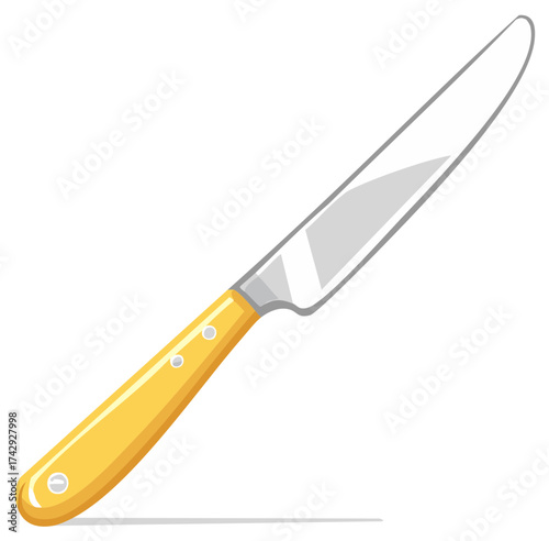 Table Knife with Yellow Handle Kitchenware Illustration Still Life