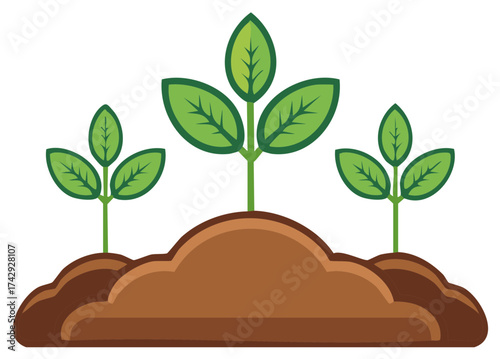 Three Green Seedlings Growing from Soil Cultivation for Sustainable Agriculture and Environmental Conservation