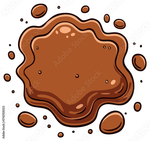 Brown liquid splash cartoon illustration with droplets