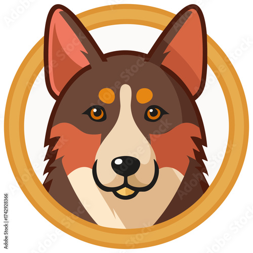 Animated Dog Head within Circle Framed for Pet Friendly Logo or Pet Store Icon