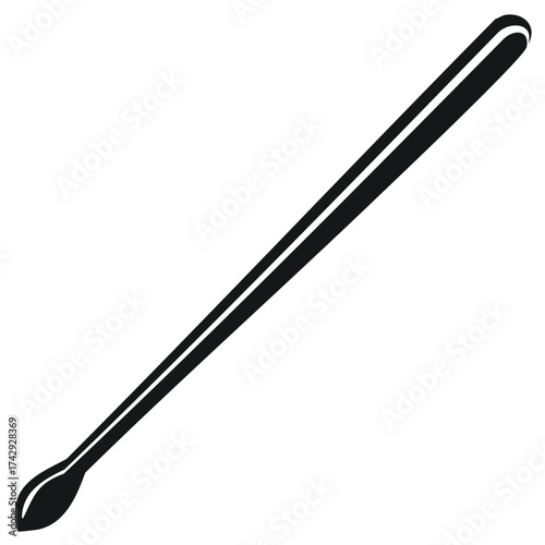 Black and white silhouette of a long angled makeup applicator tool, illustration