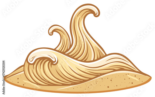 Sandy Beach Waves Scene Graphic Illustration, Desert Aesthetic, Sea Elements, Nature Backgrounds, Summer Vacation, Holiday Travel