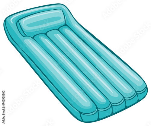 Cartoon illustration of a blue inflatable pool float air mattress for summer vacation relaxation
