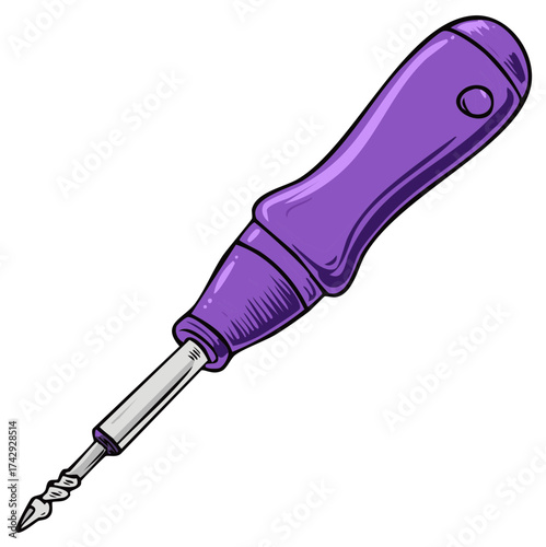 Cartoon illustration of a purple hand drill repair tool isolated