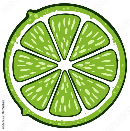 Stylized Green Lime Slice Bright Design Element for Recipes and Drinks Illustration