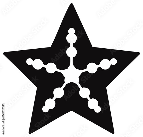 Star Silhouette with Molecule Shape inside, Modern Graphics, Black and White Element, Simple Vector