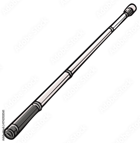 Cartoon illustration of an extended telescopic self defense baton