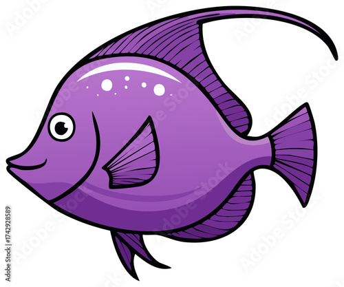 Cartoon Purple Fish Illustration with Fins and Tail Aquatic Animal