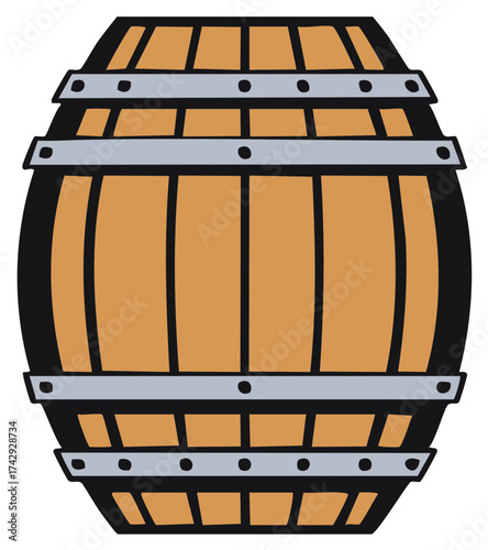 Hand drawn vintage wooden barrel or cask for storing wine and whiskey