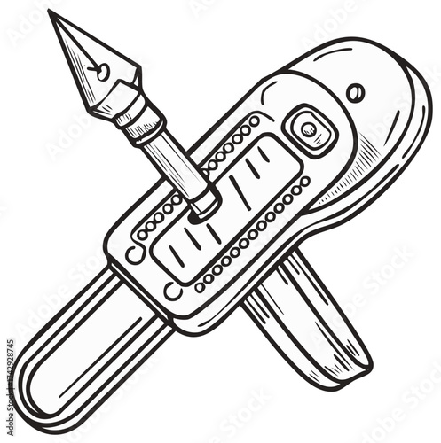 Creative Sketch of Fountain Pen and Electronic Device Tools Design - Arts, Education, and Modern Technology