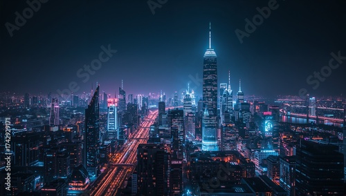 Wallpaper Mural Futuristic neon skyline at night Torontodigital.ca