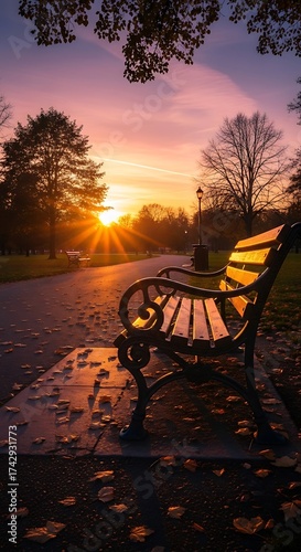 Peaceful Sunset Park Bench.