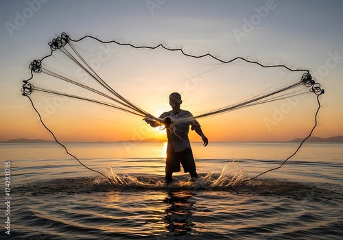 Sunrise Fisherman Casting Net.