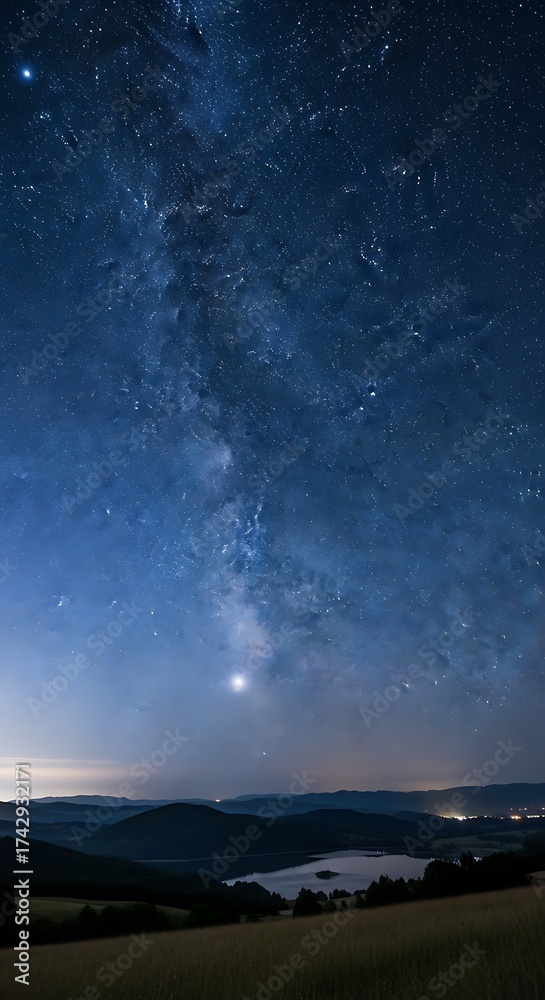 Fototapeta premium Night Sky Milky Way Over Landscape.