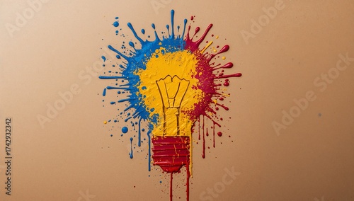 Colorful paint splash light bulb concept