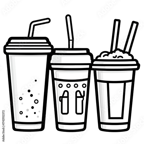 Three stylized beverage containers graphic design