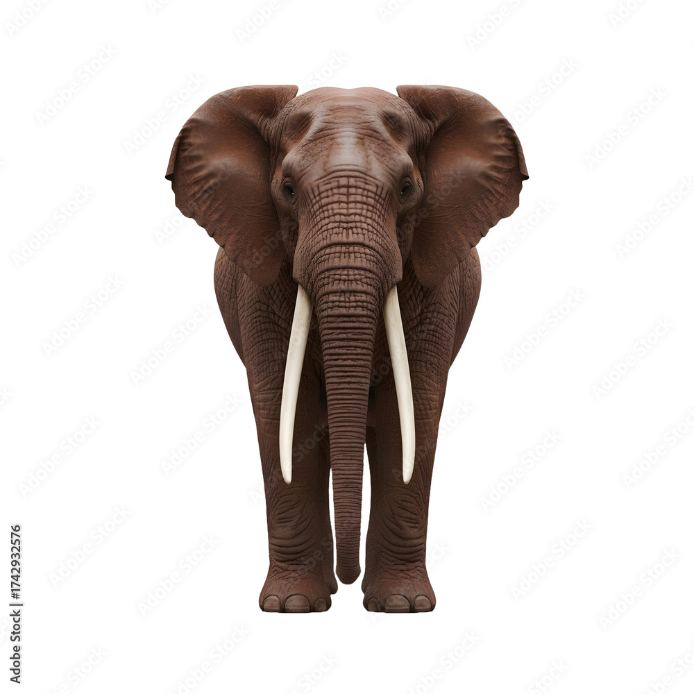 Fototapeta premium Hyper-Realistic African Forest Elephant PNG – Detailed Elephant with Wrinkled Skin and Ivory Tusks
