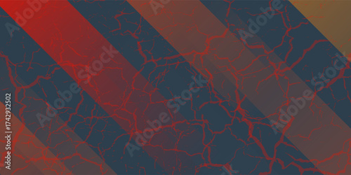 Fiery red brown burnt orange copper black abstract background. Geometric shape. Color gradient. 3d effect. Noise rough grungy grain. Neon light metallic. Design. Template. Web banner. Wide. Panoramic.