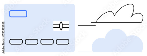 Credit card chip connected to symbolic cloud, representing digital payment, data storage, and technology integration. Ideal for finance, security, innovation, fintech, cloud computing connectivity