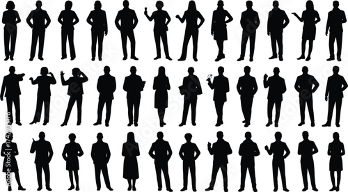 Business people silhouettes, office professionals, teamwork, communication, leadership, presentation, management, partnership, success, confident men and women