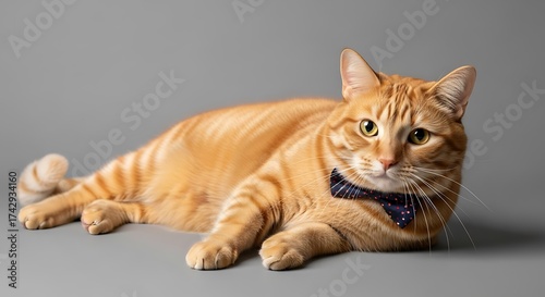 Orange Cat with Bow Tie, Relaxed Pose.