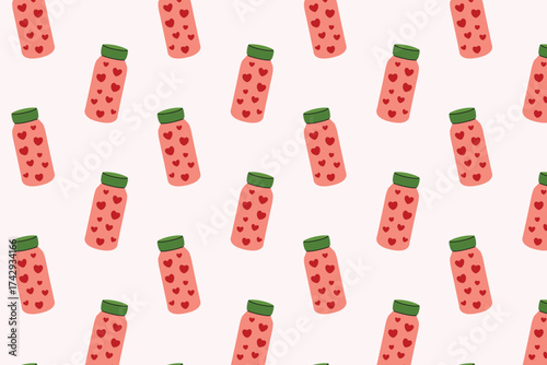 Pattern made of thermoses. Isolated white background. Flat-style vector illustration