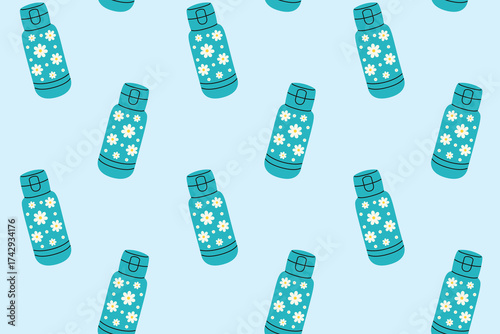 Pattern made of thermoses. Isolated white background. Flat-style vector illustration