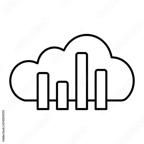 Outline icon representing cloud data analysis, statistical insights, and digital information management, ideal for technology, business, and finance applications