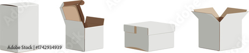 realistic cardboard packaging boxes set, blank paper box mockup collection, closed and open carton containers, product packing design isolated illustration