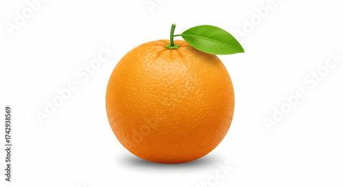 Vibrant Whole Orange with Crisp Green Leaf, Perfectly Isolated on a Pure White Background, Embodying Healthy Citrus Fruit for Refreshing Culinary and Wellness Themes