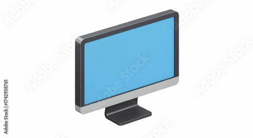 A sleek, modern 3D isometric illustration of a computer monitor featuring a blank blue screen, symbolizing digital technology, computing, and electronic display devices with a minimalistic design