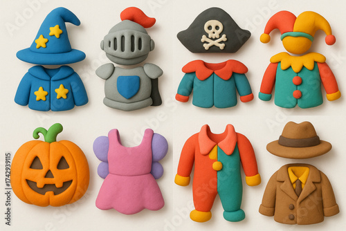 3D Claymation Costume Icon Set with Vibrant Colors and Soft Textures