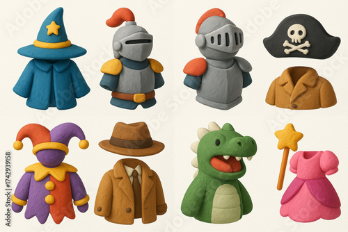 3D Claymation Costume Icon Set with Vibrant Colors and Soft Textures