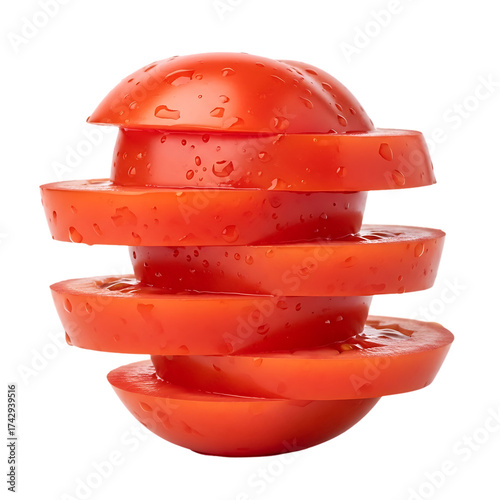 Juicy tomato slices with water droplets, fresh and vibrant for healthy eating