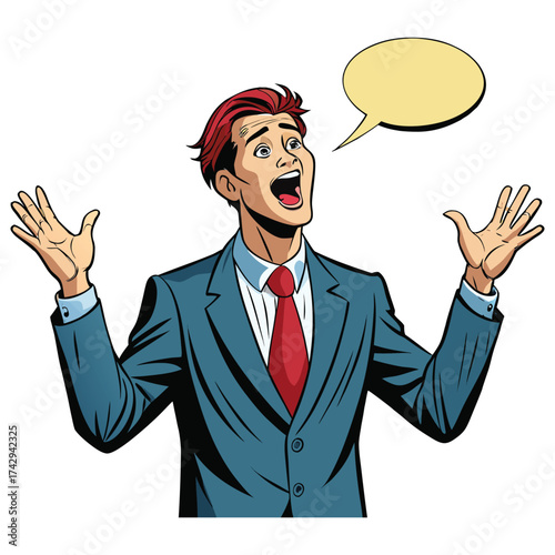 Man in Suit Shouting With Empty Speech Bubble male.