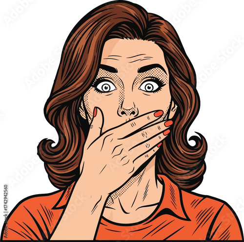 Woman Covering Mouth In Shock Pop Art Style female.