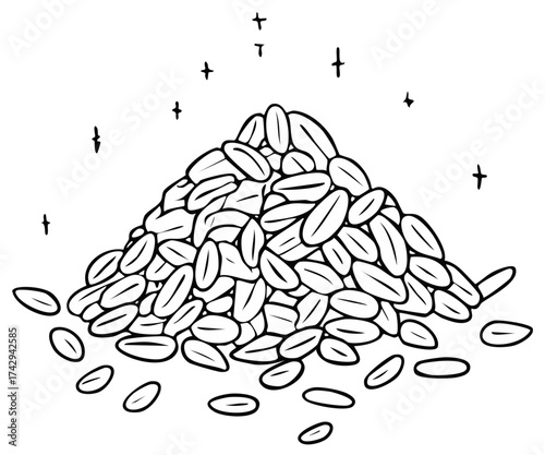 Pile of Seeds Line Art Illustration, Heap of Grains, Contour Image of Scattered Foodstuff, Harvest Design