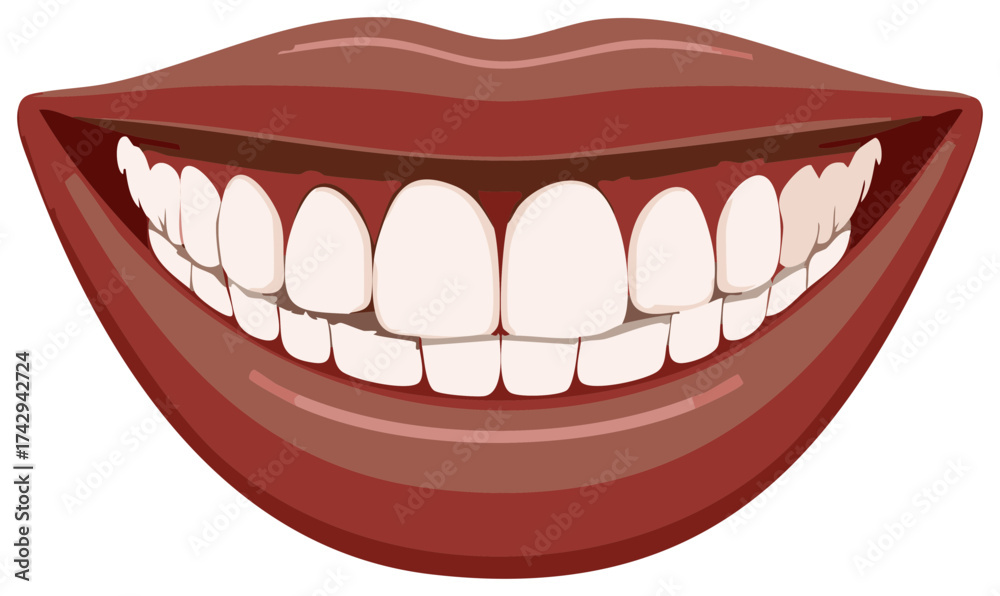 Naklejka premium Wide Open Mouth Showing Healthy White Teeth and Red Lips with Detailed Shading