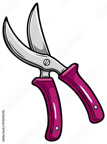 Bright Pink Handled Pruning Shears Gardening Tool Illustration for Plant Care and Landscaping
