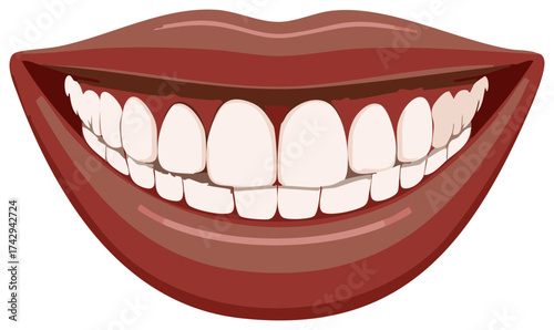 Wide Open Mouth Showing Healthy White Teeth and Red Lips with Detailed Shading